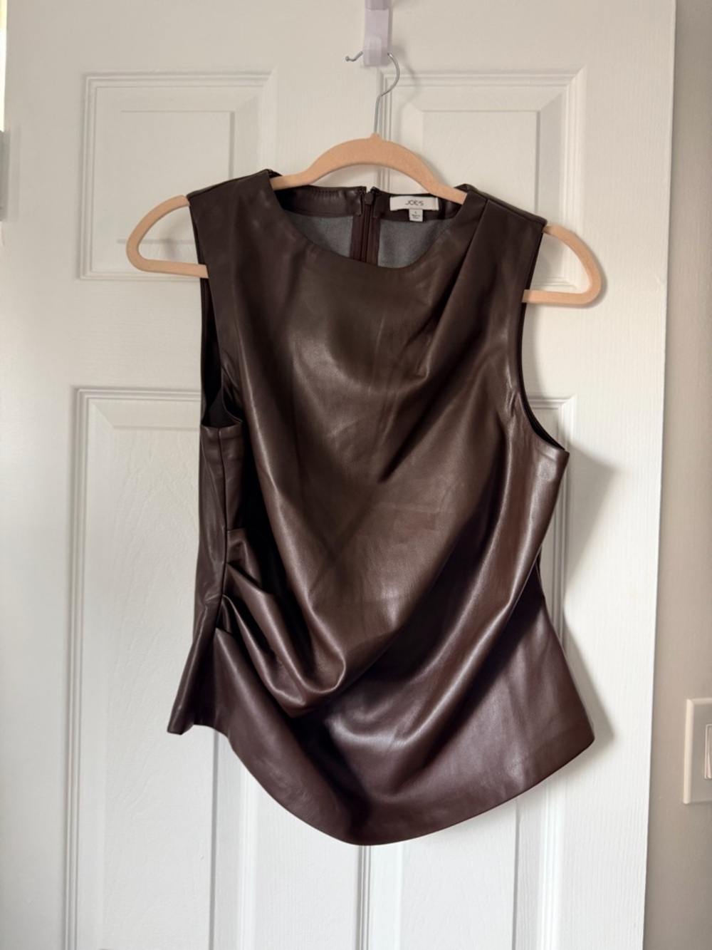 Joe's Jeans “The Meg” Dark Brown Faux Leather Sleeveless Draped Top